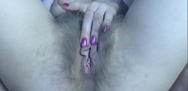  Hairy blonde pussy fingering close up